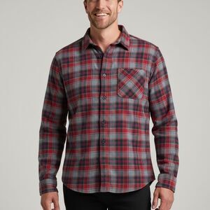 American Eagle Super Soft Flannel Shirt Men’s Medium Tall Red Gray Plaid